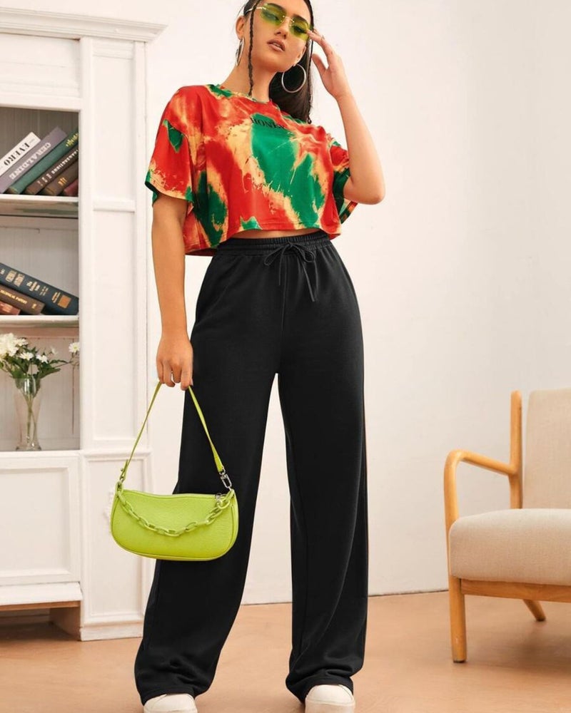 فلاينوف بنطلون رياضي نسائي أسود سادة بقصة فضفاضة - Image 2